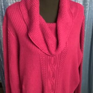 JEANNE PIERRE Pink Cowl Neck Sweater with Cable Knit
